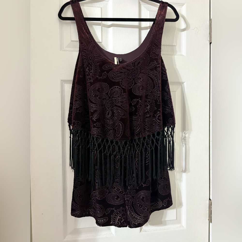 Topshop Purple Velvet Fringe Romper